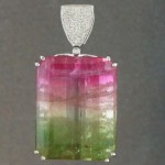 vintage 14k watermelon tourmaline diamond pendant