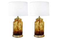 vintage 1970s brass and tortoise glass lamps