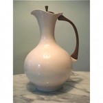 vintage mid-century danish ceramic teak pitcher