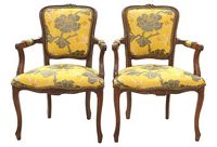 vintage pair french reupholstered fauteuils