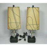 vintage pair glass lamps with fiberglass shades