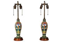 vintage pair gouda art pottery lamps