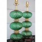 vintage pair green mid-century glass lamps