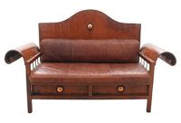 vintage refinished copper tin leather settee