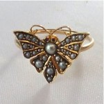 vintage seed pearl butterfly ring