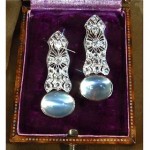 vintage victorian platinum diamond moonstone earrings