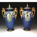 antique pair royal worcester enamel vases